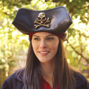 Skull & Crossbones Tricorn Leather Hat