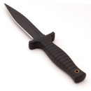 9" Combat Boot Knife with black handle and blade, black sheath with belt loop and spring loaded boot clip