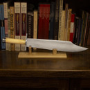 simple all wood display stand holds anything from Bowies to small hunting knives, clear coated for protection