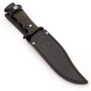 Spanish military-style combat/field knife with full tang saw back clip point blade, includes leather sheath