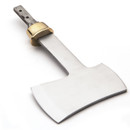 Backpack sized Hatchet Blade Blank is high carbon steel with a brass bolster, pre drilled tang