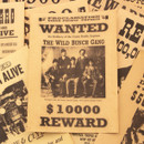 replica 12-poster set of historical wanted signs with Butch Cassidy, Jesse James, Sam & Belle Starr,  Bonnie and Clyde and more