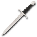 Honshu Crusader Quillon Dagger with sharp 1060 carbon steel blade includes black leather belt sheath with snap closure strap
