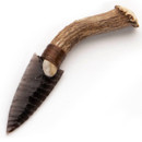 Hand Made Deer Antler Knife with Obsidian Blade