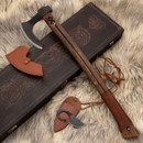 Othala Viking Bearded Axe & Knife set with a bearded axe and hand-forged skinning knife with a sheath in a wooden box
