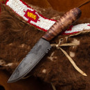 Frontier Canoe Knife handmade in the USA has a drop point, full tang blade, American Curly Maple scales