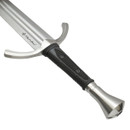 Tactical single-handed broadsword has textured black TPR handle for a firm grip, stainless steel pommel and guard