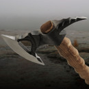 Vulture fantasy axe has unique stainless steel head with a rough forged finish, spiked end and a cut out