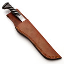 Railroad Spike fixed blade belt knife is one piece construction and includes a leather belt sheath
