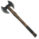 Berserker Double Bladed Battle Axe with ash handle and 2 stainless steel blades with a rough forged finish