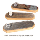 rustic knife stand Handmade in the USA from weathered, reclaimed wood, has a short length of stag notched at the end
