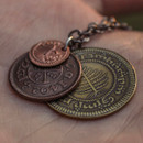 Lord of the Rings necklace has three coins, a Tuppence, a Penny, and a Farthing, Coin text inscribed in Tengwar