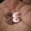 The smallest coins a Hobbit would have, this set of copper farthings has 1 each of pine, elm, willow, and oak.
