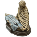 hand painted licensed statue of Elven Princess cradles shield holding shattered remains of LOTR Narsil sword