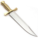 Massachusetts Bowie historical knife reproduction has sharp high carbon steel blade and brass one-piece grip and guard