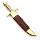 Massachusetts Bowie historical knife reproduction with brass one-piece grip and guard, includes brass and leather sheath.