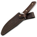 Boker Argentina Arbiltio Torito GX outdoor hunting knife has checkered leather belt sheath with the Treebrand logo.