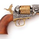 non-firing replica 1851 Civil War Revolver has working loading lever, wood grips, engraving on frame and barrel