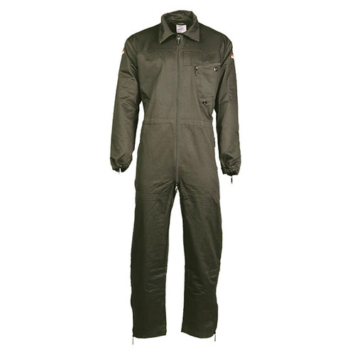 reproduction German Style Tanker Coverall in XL has multiple zippered pockets and German flag insignia sewn on both upper arms