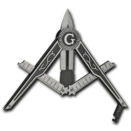 Pantographic Paratroopers Knife with Masonic Symbols resembles a compass and a knife folds out when opened