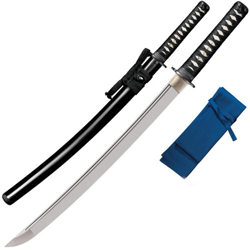 affordable Cold Steel Warrior Wakazashi includes black lacquer wood scabbard and velvet cover bag
