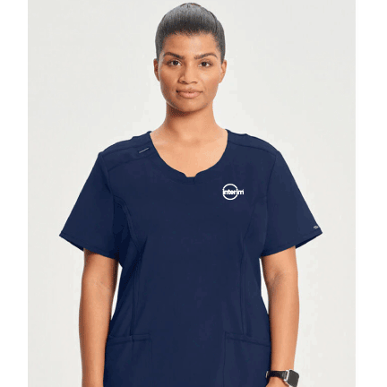 Cherokee Infinity Women's Split Round Neck Solid Scrub Top, Navy