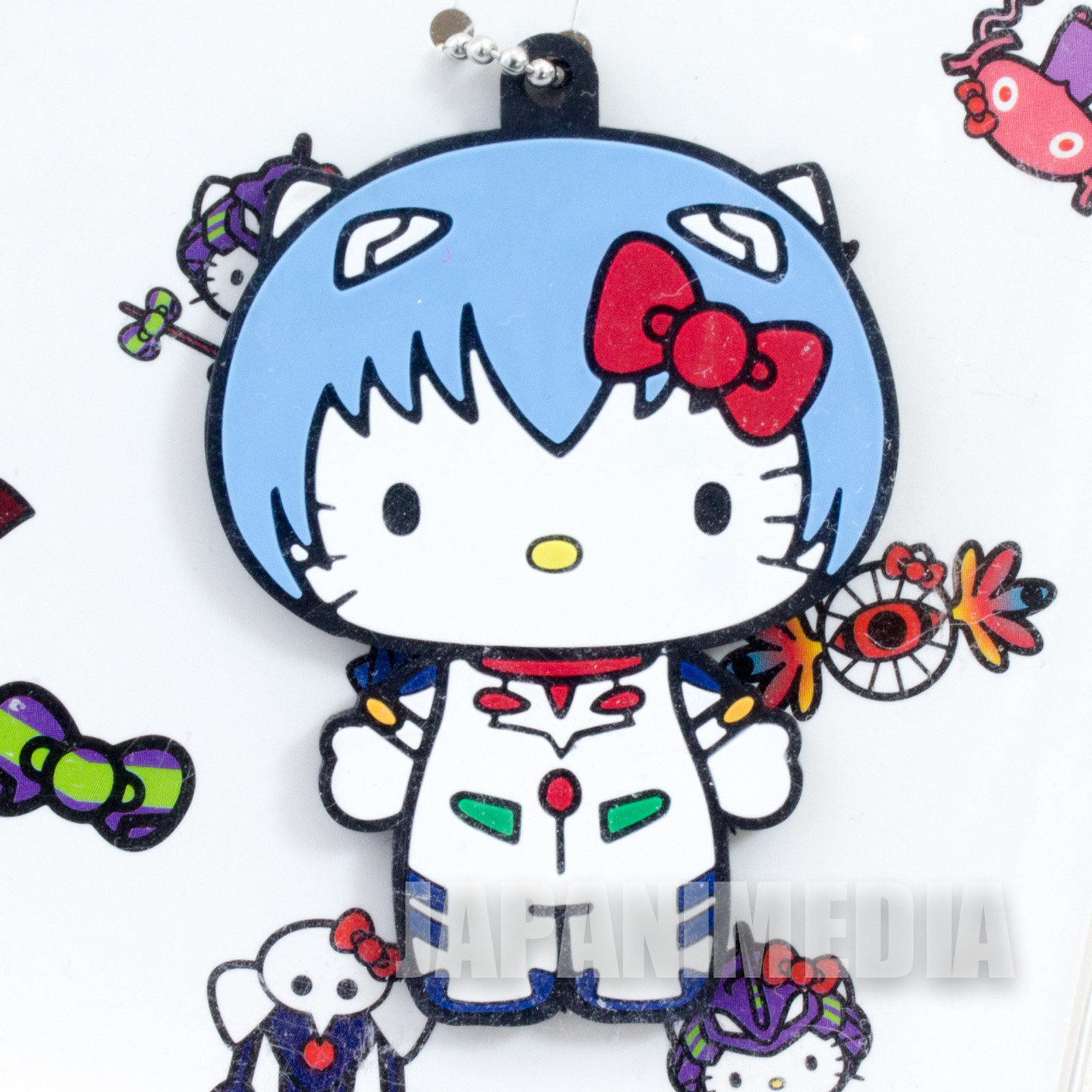 Evangelion Rei Ayanami x Hello Kitty Rubber Mascot Ballchain JAPAN