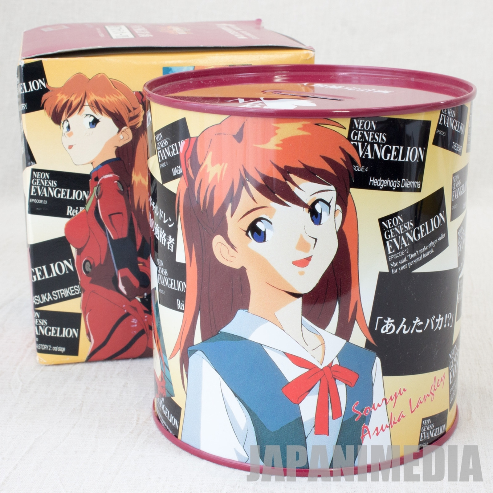 Evangelion Metal Can Coin Box Bank (H:4.5 inches) Asuka Langley JAPAN ANIME