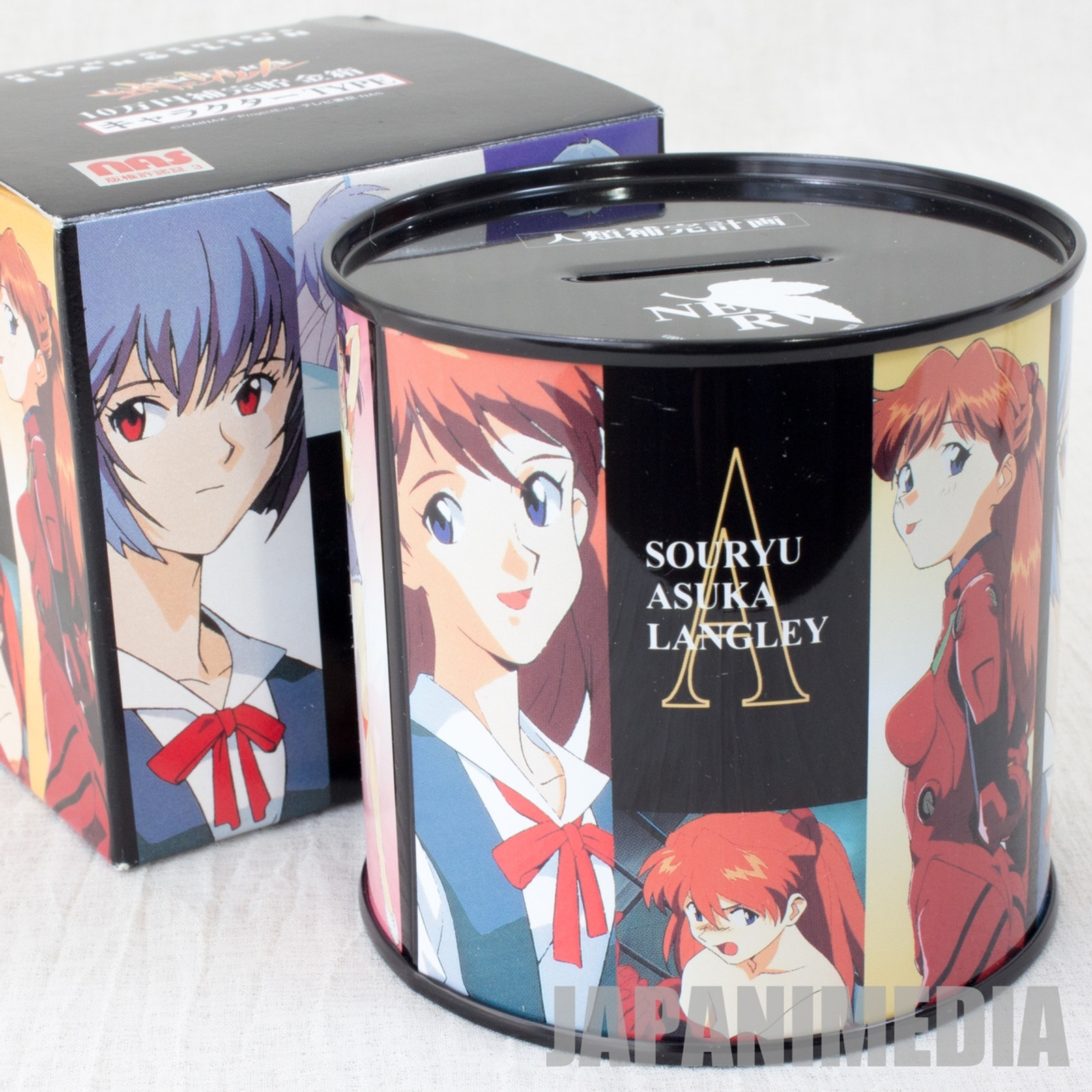 Evangelion Metal Can Coin Box Bank (H: 3 inches) Ayanami Asuka Misato JAPAN