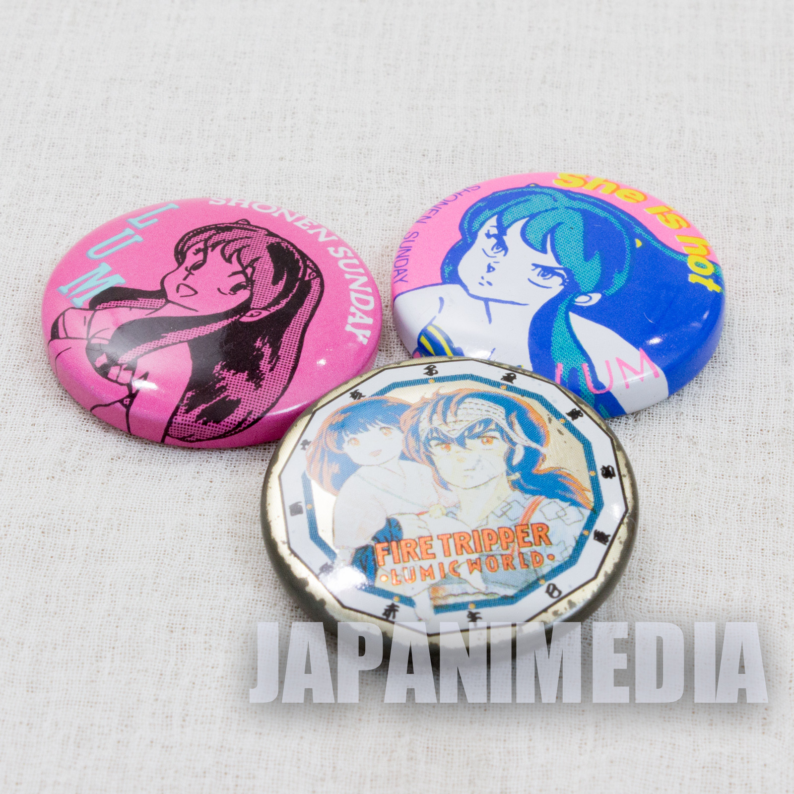 Retro RARE Urusei Yatsura LUM Fire Tripper Lumic World Button badge Set JAPAN