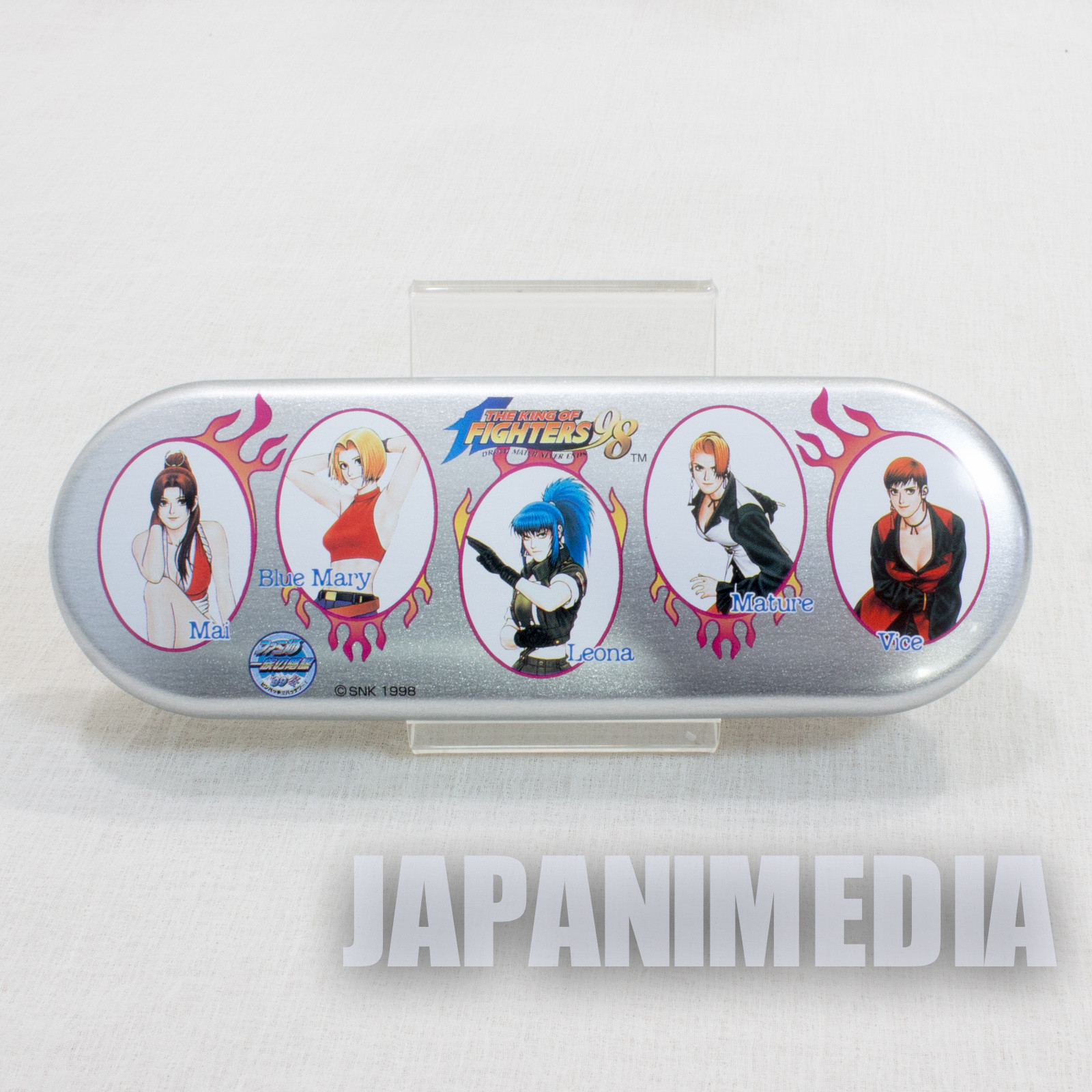 King of Fighters '98 Athena Asamiya Metal Pins w/KOF Plate Keychain & Can Case