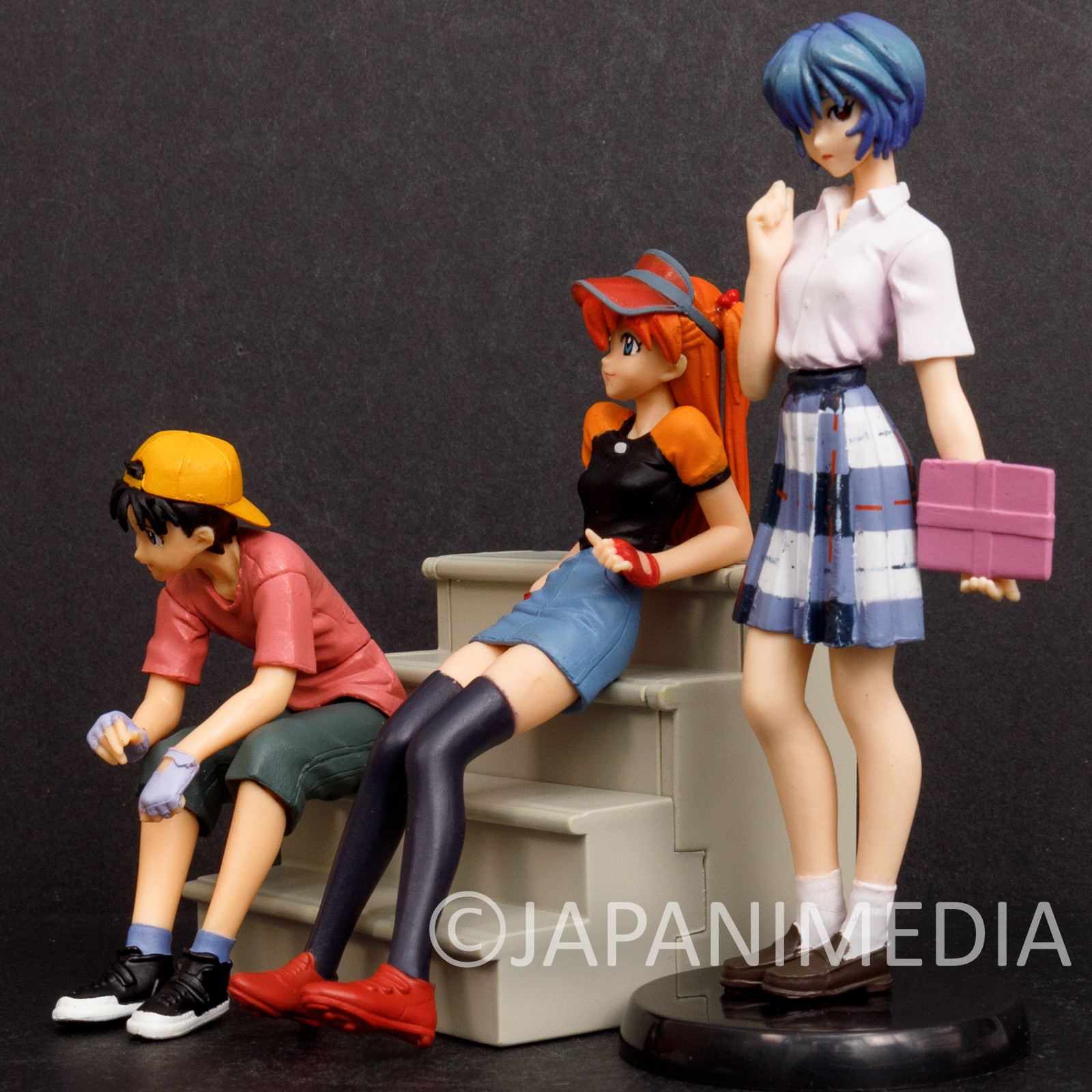 Evangelion Mini Figure 3pc Set Asuka Ayanami Shinji Casual Clothes JAPAN ANIME