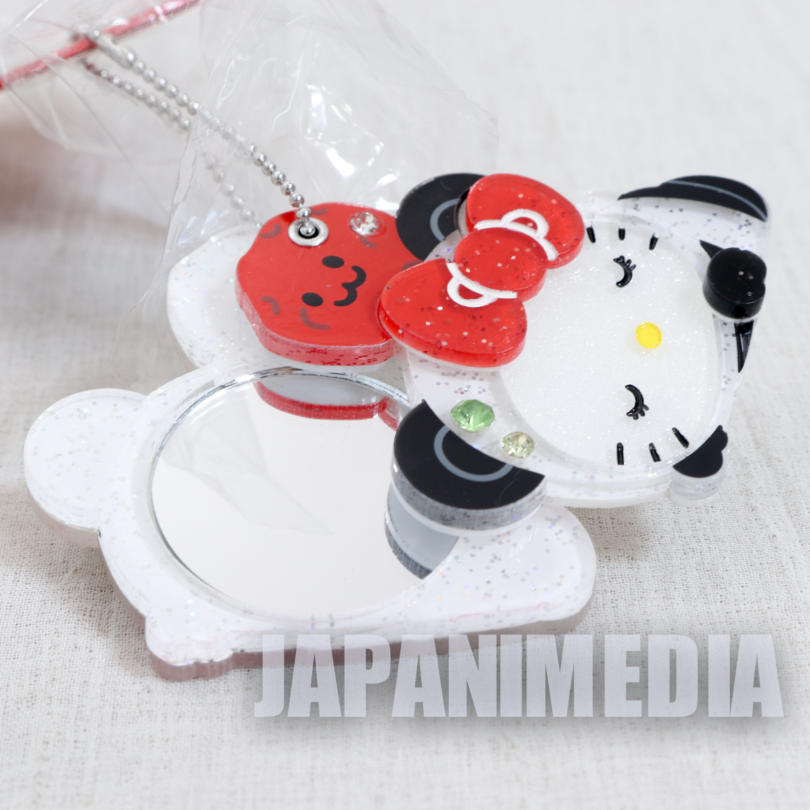 Hello Kitty x Panda Hand Mirror Ballchain Sanrio JAPAN