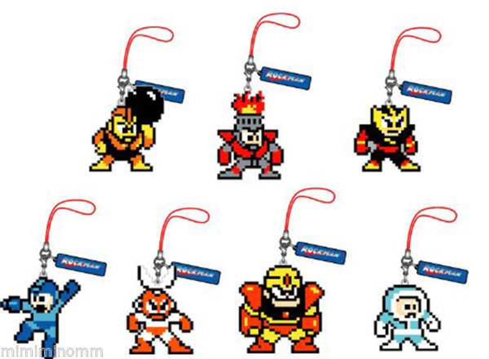 Set of 7 Rockman Mega man Dot Rubber Mobile Strap Collection Vol.2 JAPAN GAME NES Japanimedia Store FRONT