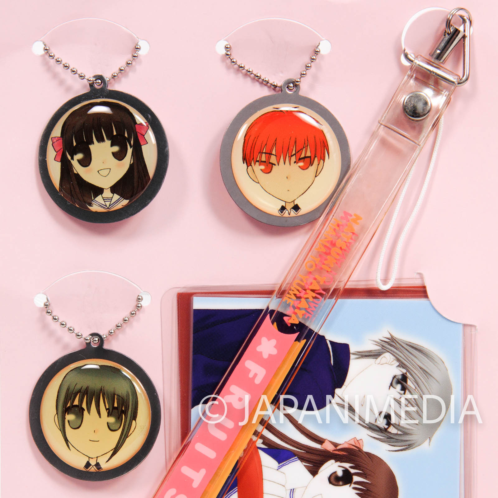 Fruits Basket Ball keychain & Strap & Laminated card Set [Tohru / Yuki / Kyo] JAPAN MANGA