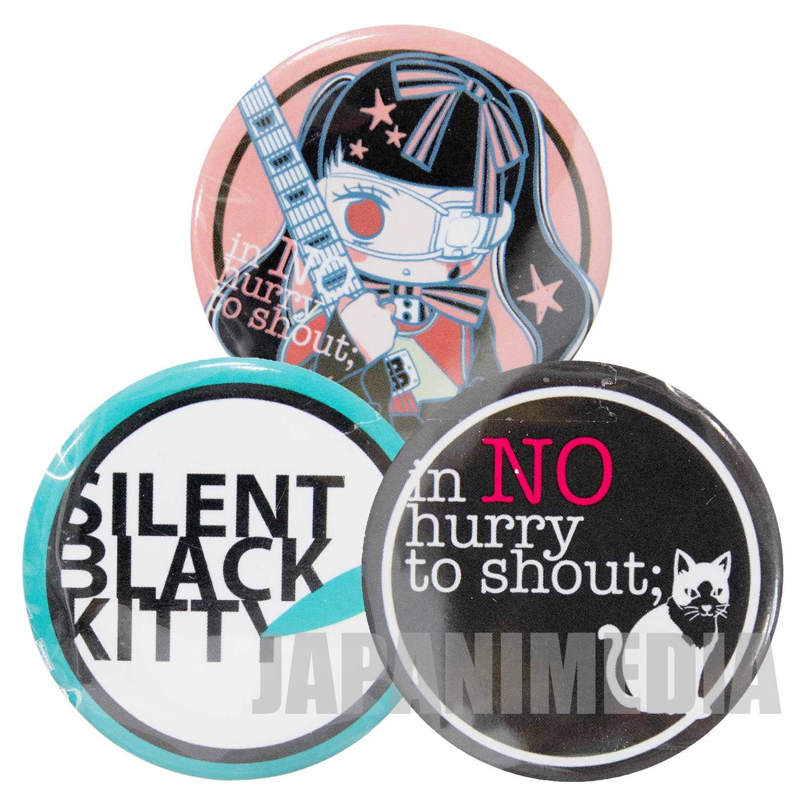 Anonymous Noise in no hurry to shout; & SILENT BLACK KITTY Button Badge 3pc set JAPAN MANGA Japanimedia Store FRONT