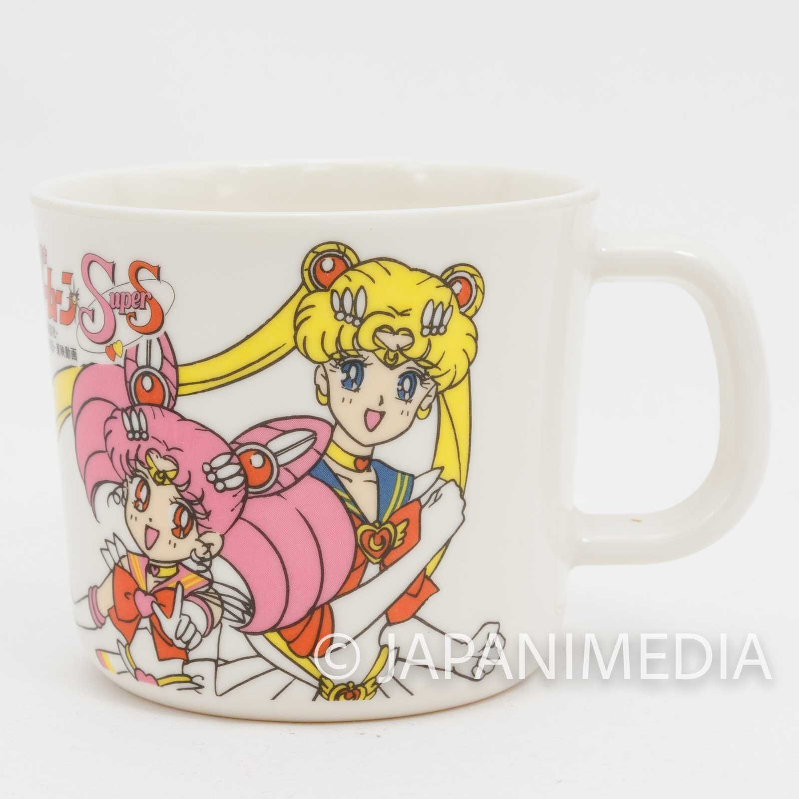 Retro Sailor Moon Super S Tsukino Usagi Chibiusa White Plastic Mug JAPAN ANIME Japanimedia Store FRONT