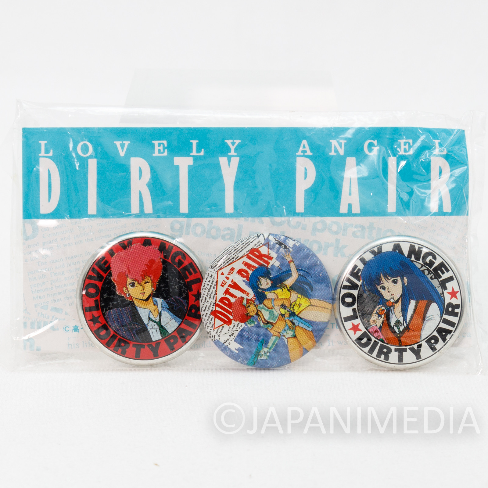 Retro Dirty Pair Kei & Yuri Button badge Pins 3pc Set JAPAN ANIME