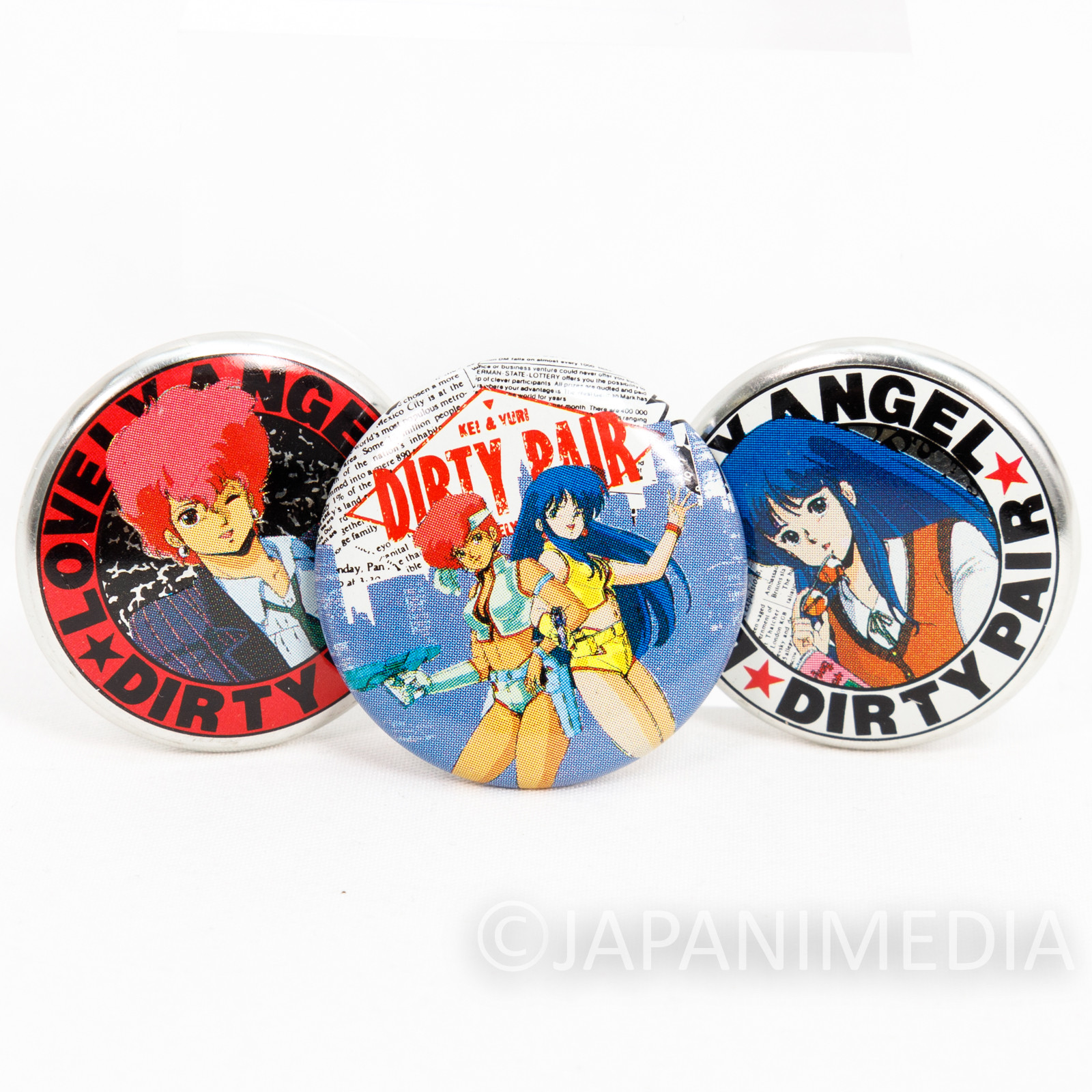 Retro Dirty Pair Kei & Yuri Button badge Pins 3pc Set JAPAN ANIME