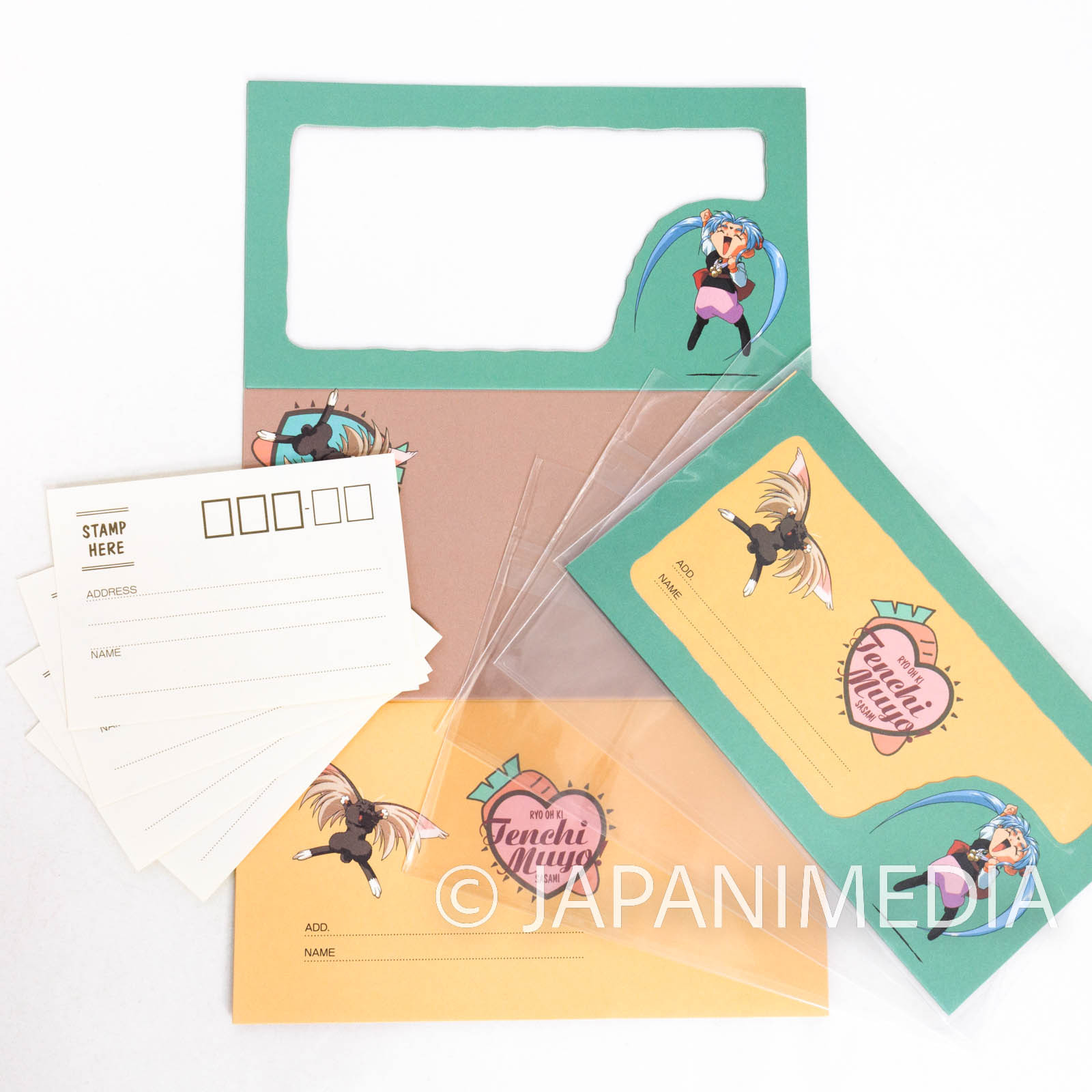Tenchi Muyo Ryo-oh-ki Letter writing set [Envelope 4pc + Paper 8pc + Address sticker 4pc] JAPAN
