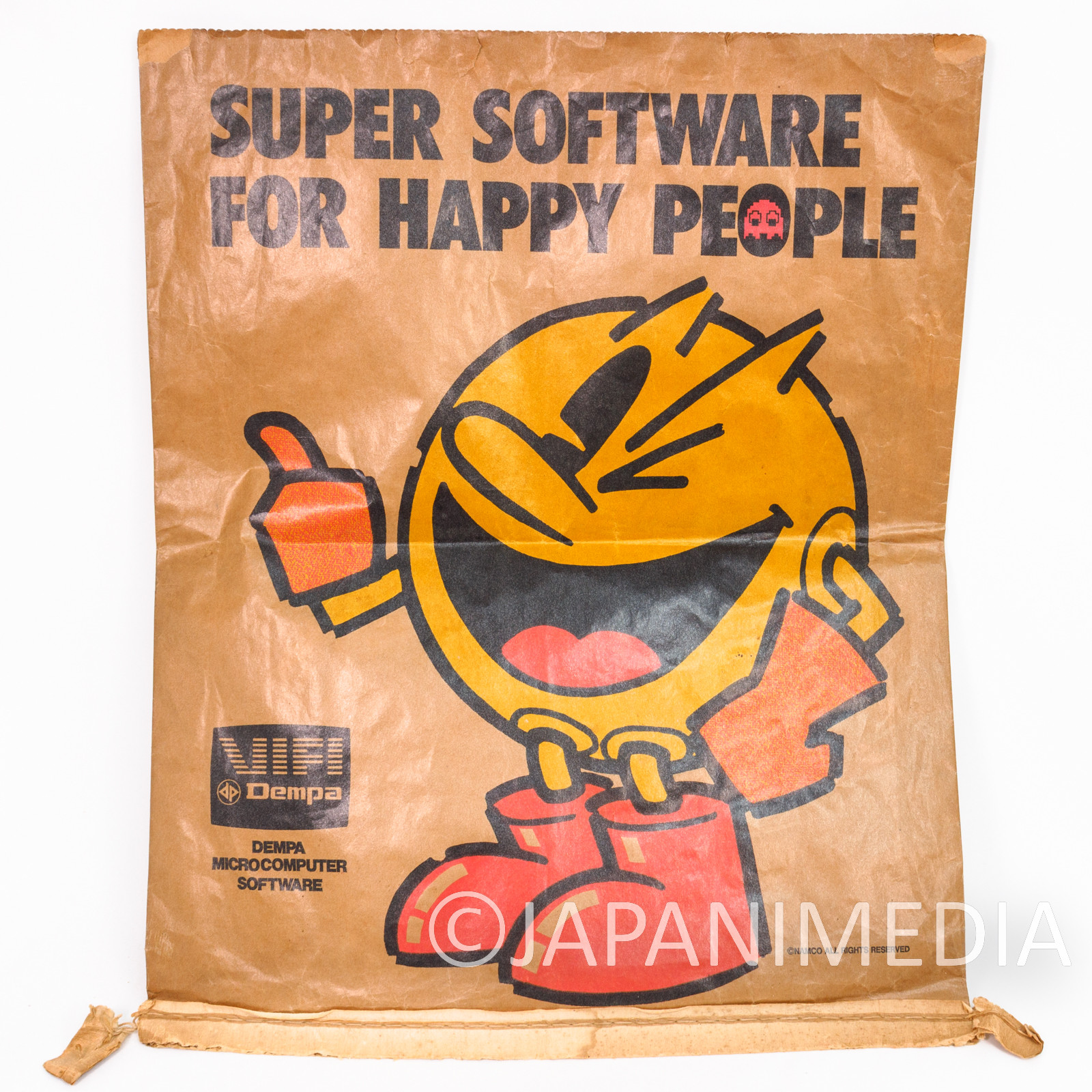 Retro RARE! Namco Pac-man Pac-Land Paper Bag 20x16 inch / Dempa Microcomputer