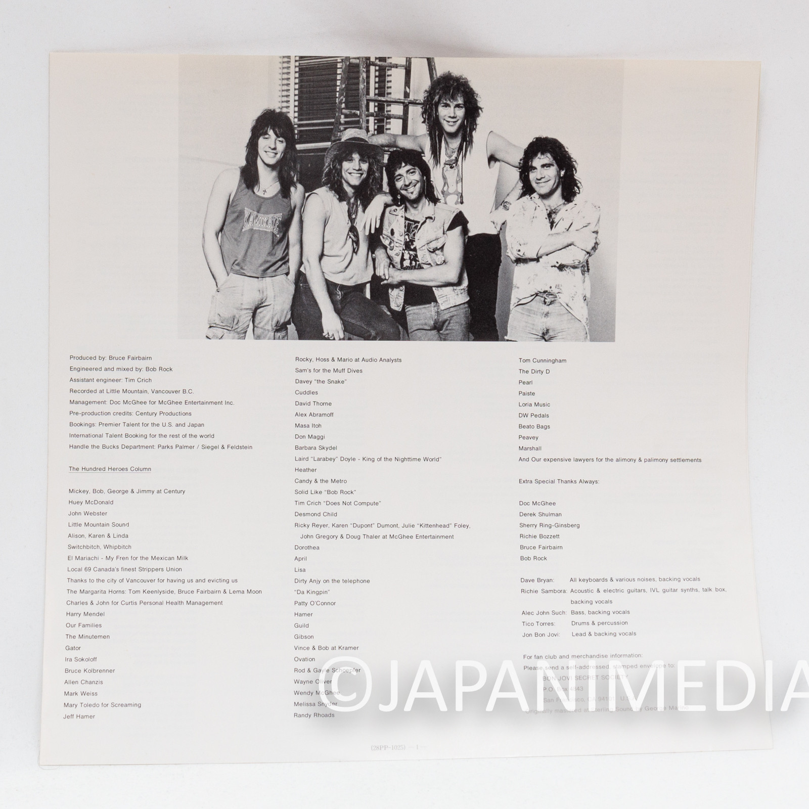 BON JOVI Slippery When Wet LP 12" Vinyl Record 28PP-1025 Japanimedia Store 7