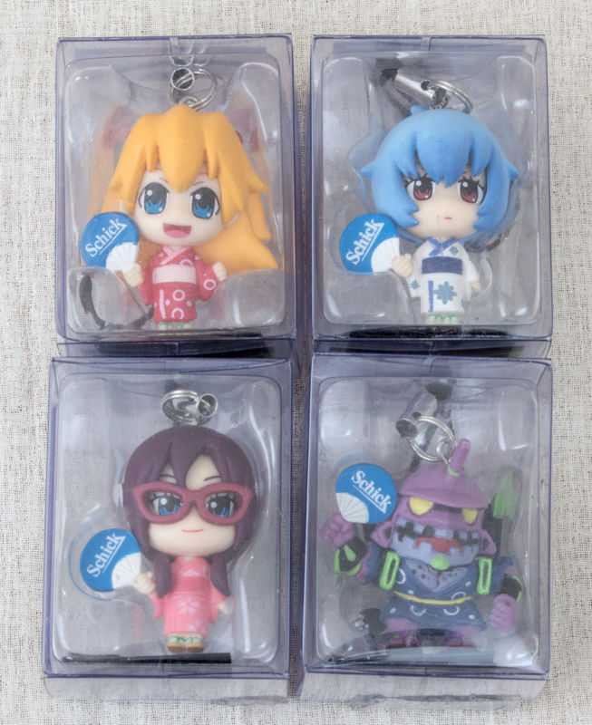 [Set of 4] Evangelion x Schick Promotion Mobile Strap Figure [Rei  Asuka Mari EVA-01] JAPAN Japanimedia Store FRONT