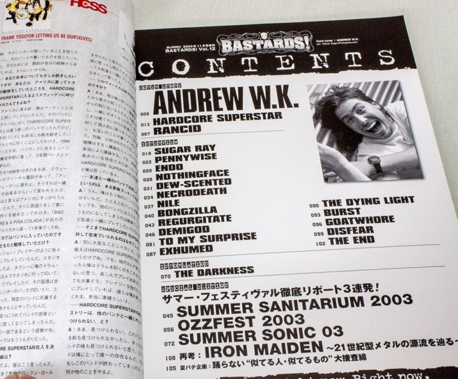 DARKNESS　BASTARDS!　Vol.12　Japan　ANDREW　Magazine　RANCID/THE　2003　BURRN!