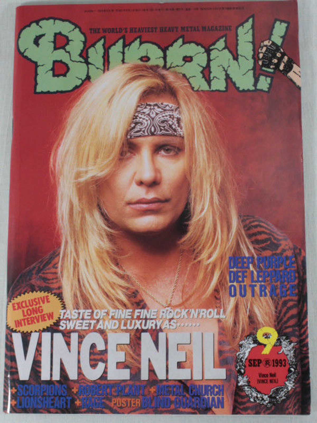 1993/09 BURRN! Japan Rock Magazine VINCE NEIL/SCORPIONS/METAL CHURCH/LIONSHEART