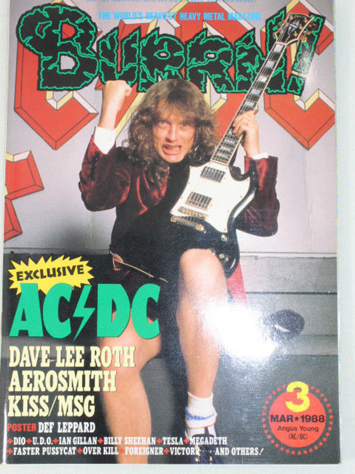 1988/03 BURRN! Japan Rock Magazine AC/DC/KISS/AEROSMITH/DEF LEPPARD/MEGADETH