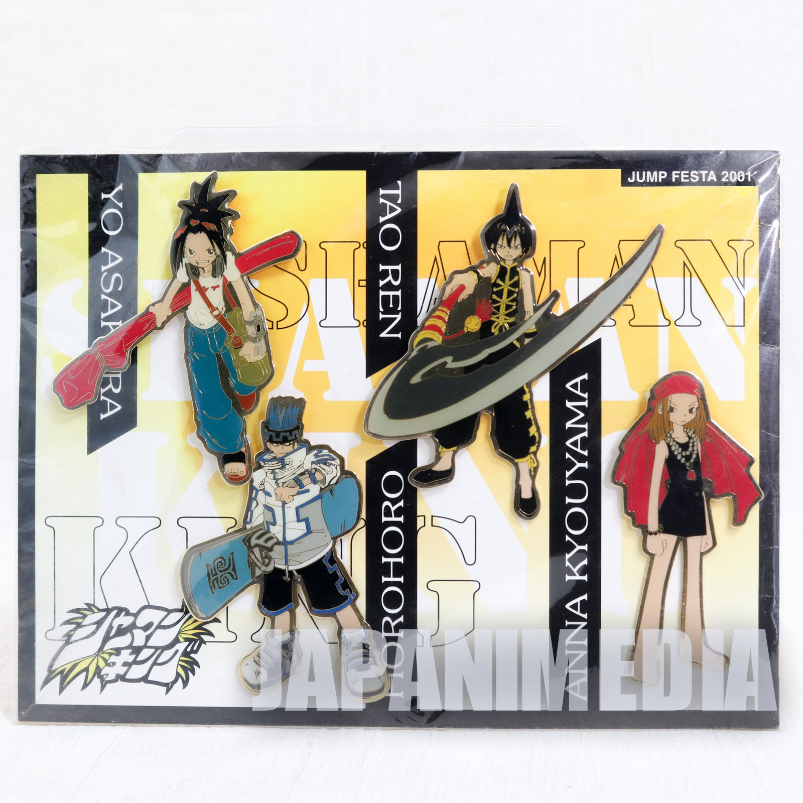 Shaman King Pins 4pc Set Jump Festa 2001 [Yo Asakura,Anna,Tao,Horohoro] JAPAN