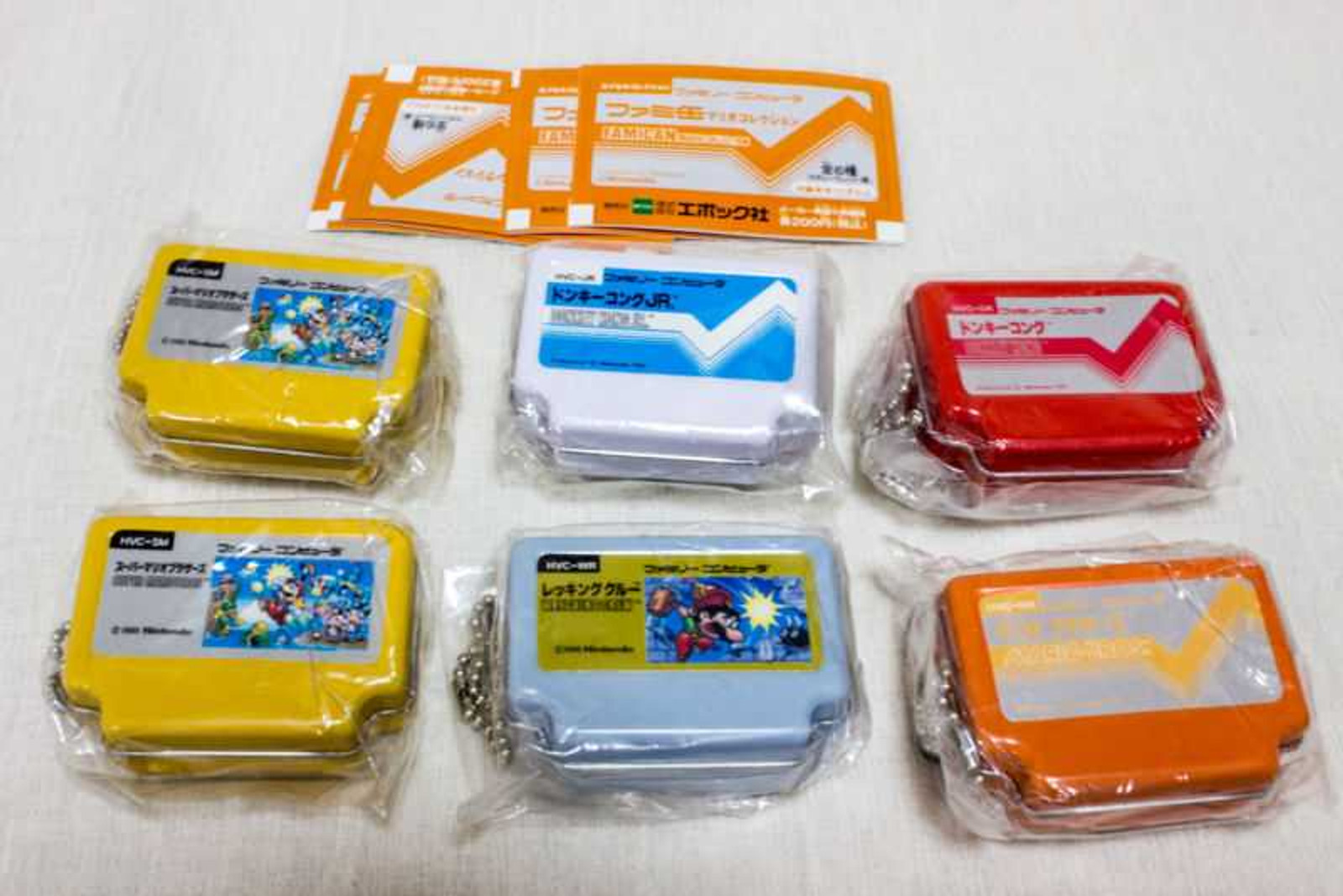 Set of 6 Famicom Mini Can Case + Dot Strap Keychain Ver.02 Epoch Mario JAPAN Japanimedia Store FRONT