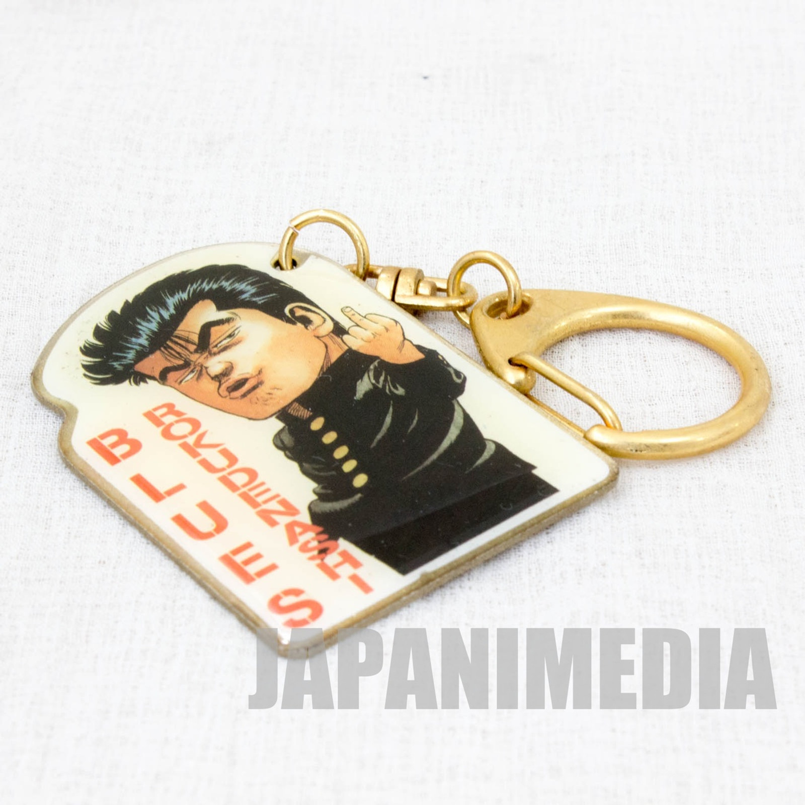 Retro RARE! Rokudenashi Blues Maeda Taison Metal Plate Keychain JAPAN ANIME JUMP