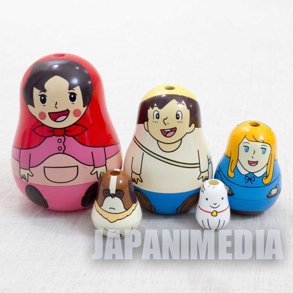 Retro RARE Heidi Girl of the Alps Heidi Matryoshka [Heidi/Peter/Clara/Josef/Yuki] JAPAN TOMY FIGURE. Japanimedia Store FRONT
